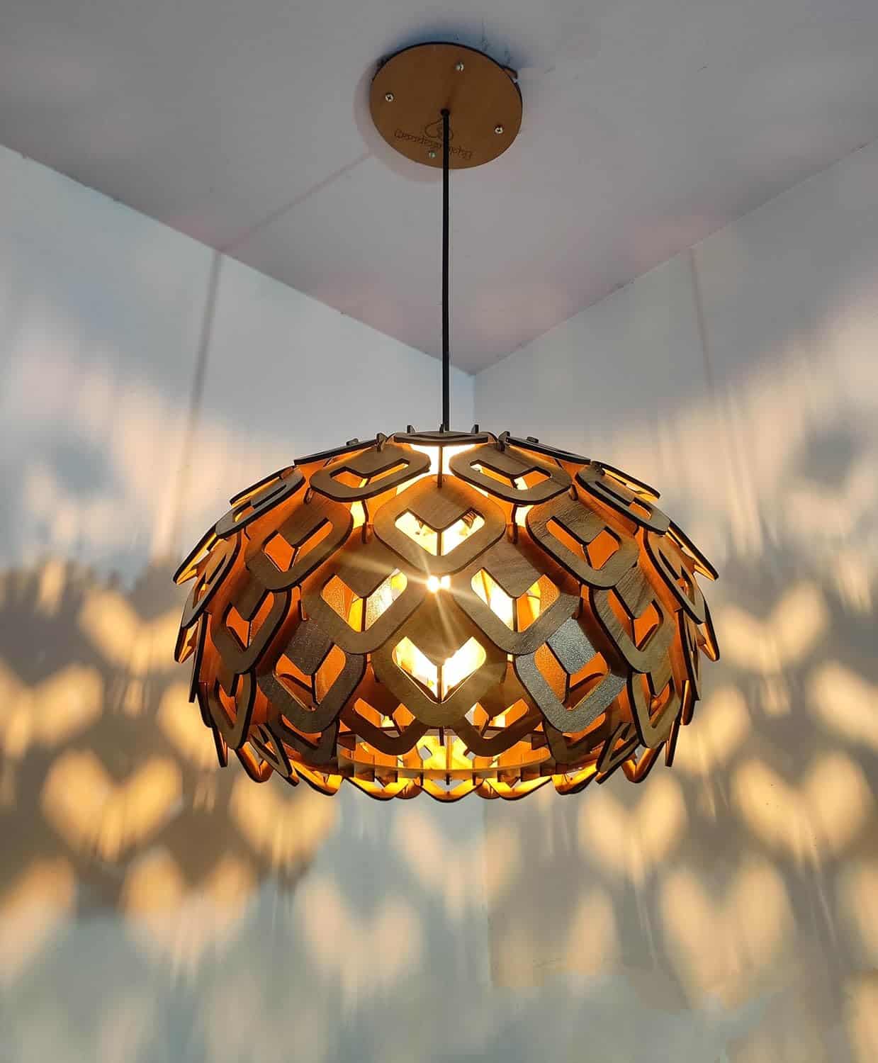 woodiography Pinecone Pendant lamp, Wooden Ceiling lamp, Wooden Hanging lamp handicrafted Home decore Chandelier Light (Big CL001)