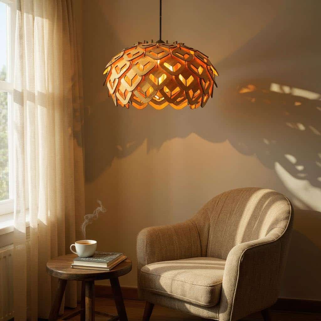 woodiography Pinecone Pendant lamp, Wooden Ceiling lamp, Wooden Hanging lamp handicrafted Home decore Chandelier Light (Big CL001)