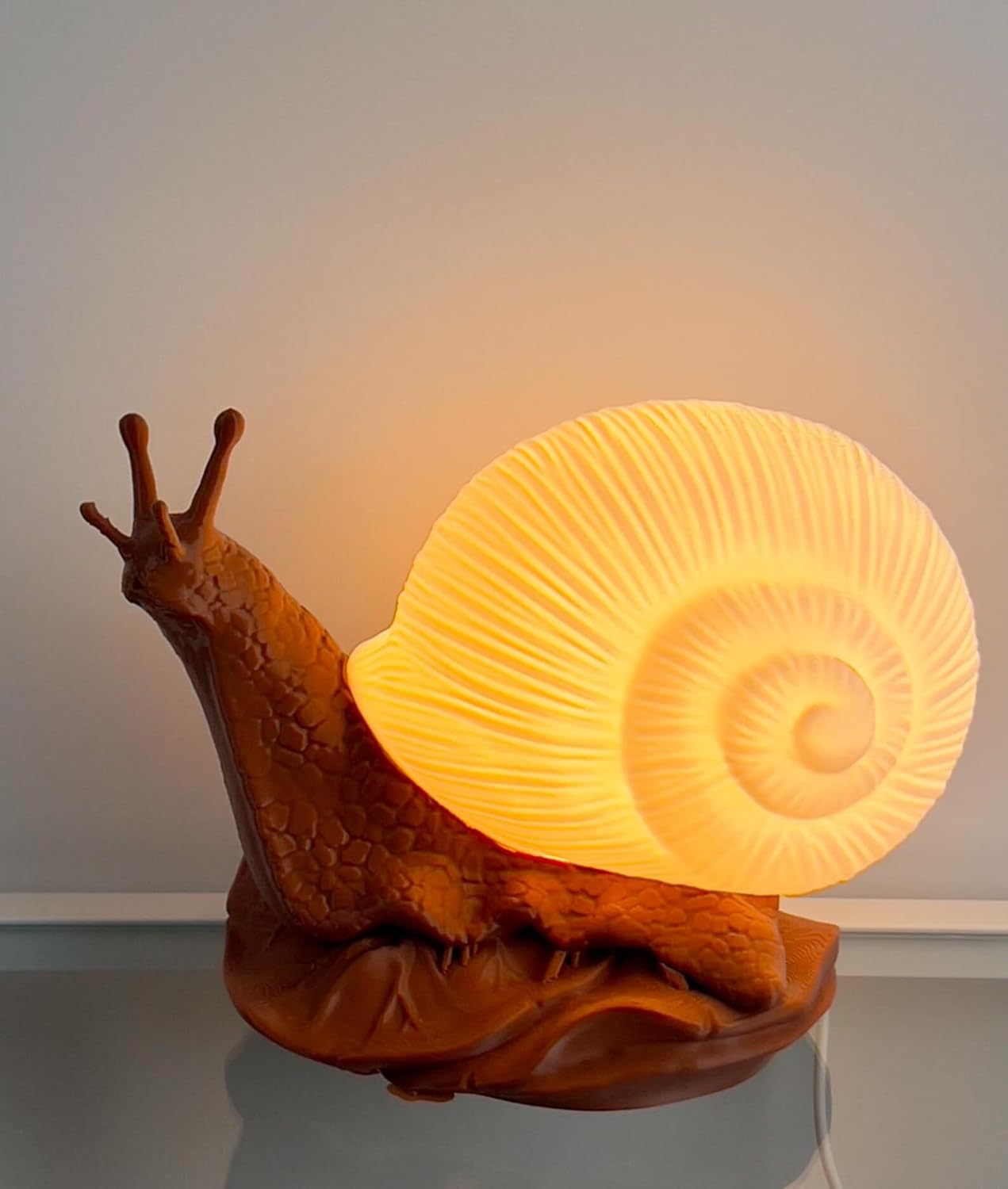 Woodiography Snail Night Light, Decorative Table Lamp, Brown Shell Design with Warm White Illumination