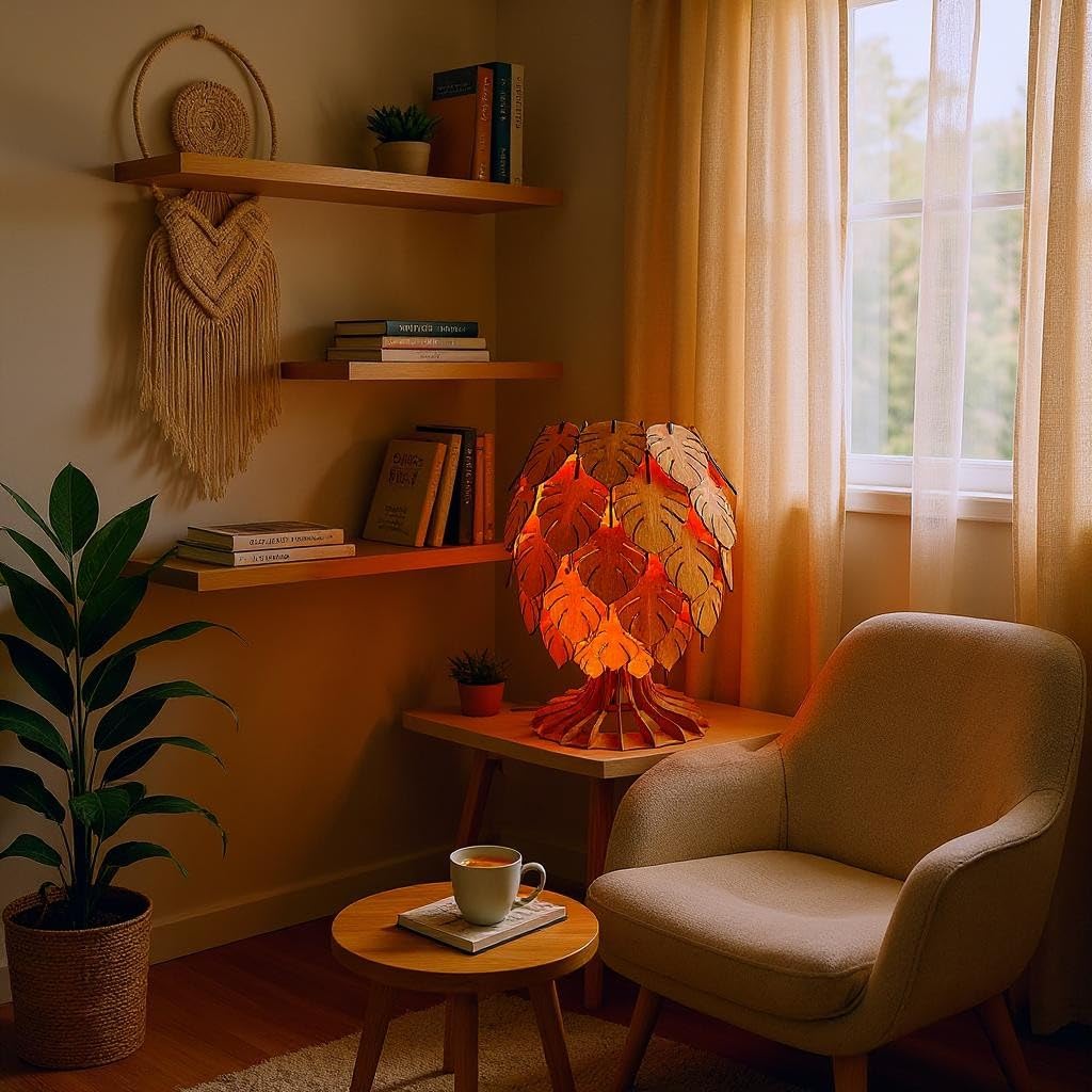 woodiography Table lamp for Bedroom Handcrafted Wooden Table Lamp, Minimalist Lighting for Bedroom, Living Room & Office, Eco-Friendly Desk Lamp, LED Bulb Compatible, Rustic...