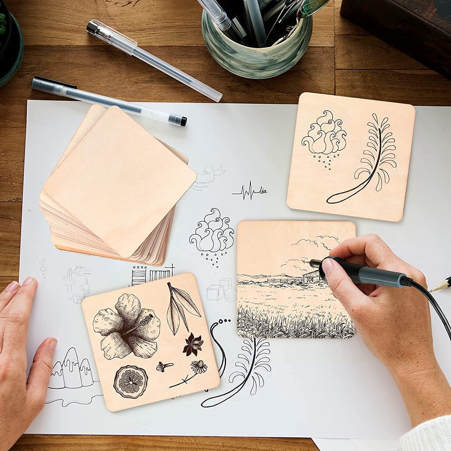 WOODIOGRAPHY Unfinished MDF Square Sheets, 7.6 cm (3 INCH), 50 Pieces, Round Corners, for DIY Arts and Crafts, Coaster, Resin Art, Drawings