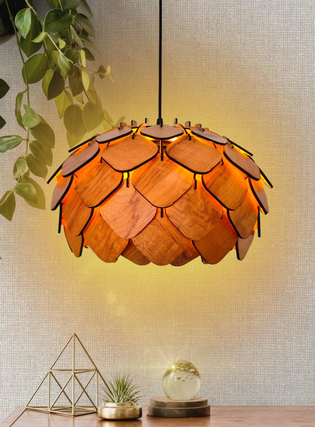 woodiography Wood Pendant lamp, Wooden Ceiling lamp, Wooden Hanging lamp handicrafted Home decore Chandelier Light