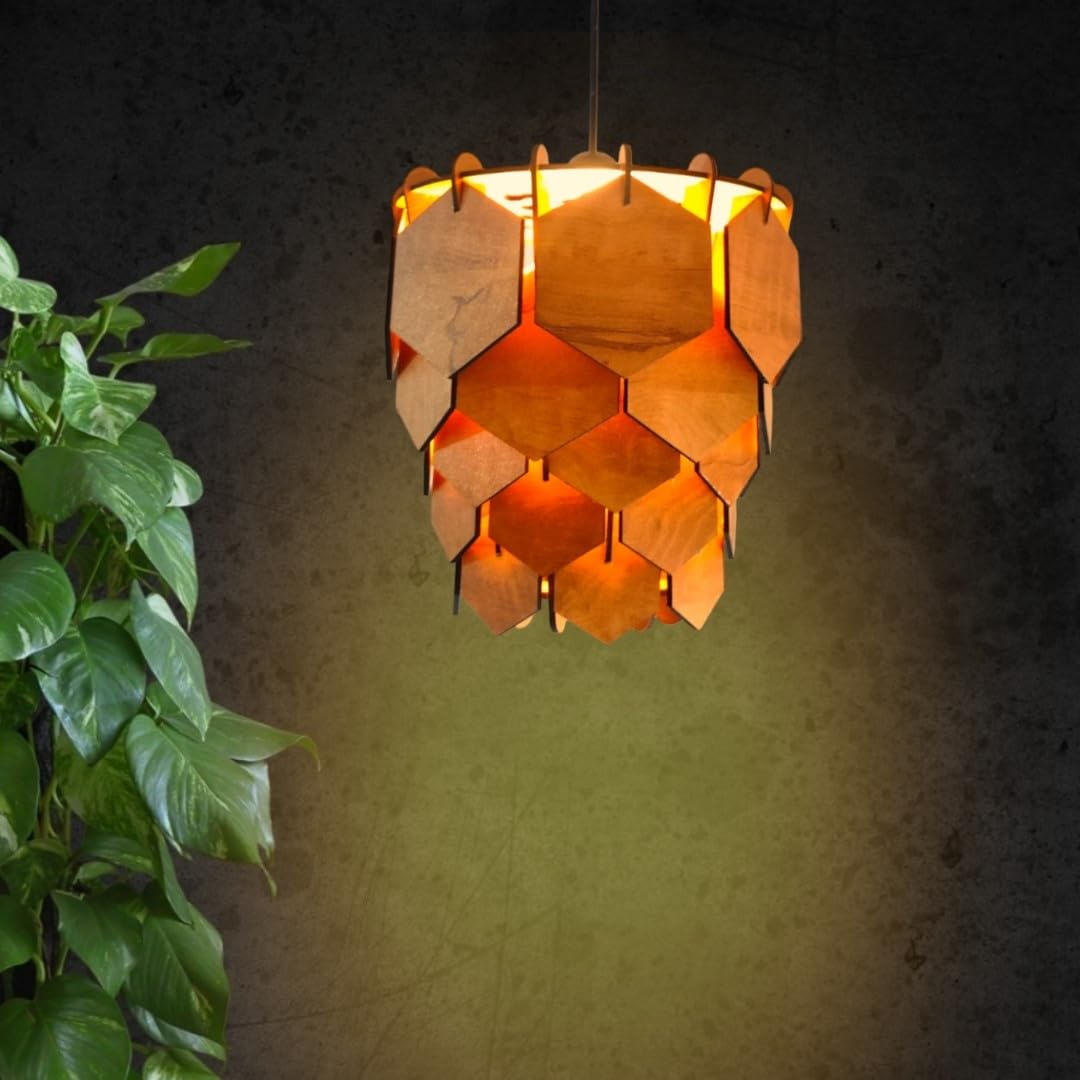 woodiography Wooden Chandelier Hanging Light Wooden Modern Ceiling Pendant Lamp with Adjustable Cord Ceiling Light for Bedroom Living Dining Room