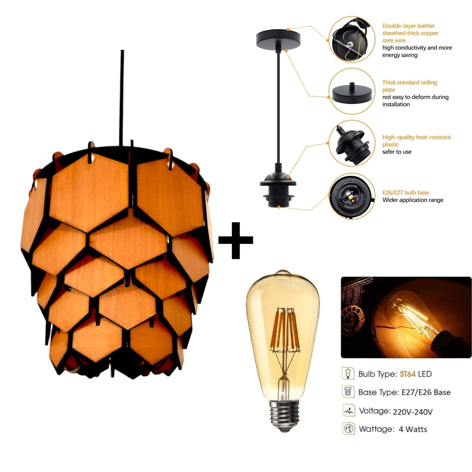 woodiography Wooden Chandelier Hanging Light Wooden Modern Ceiling Pendant Lamp with Adjustable Cord Ceiling Light for Bedroom Living Dining Room