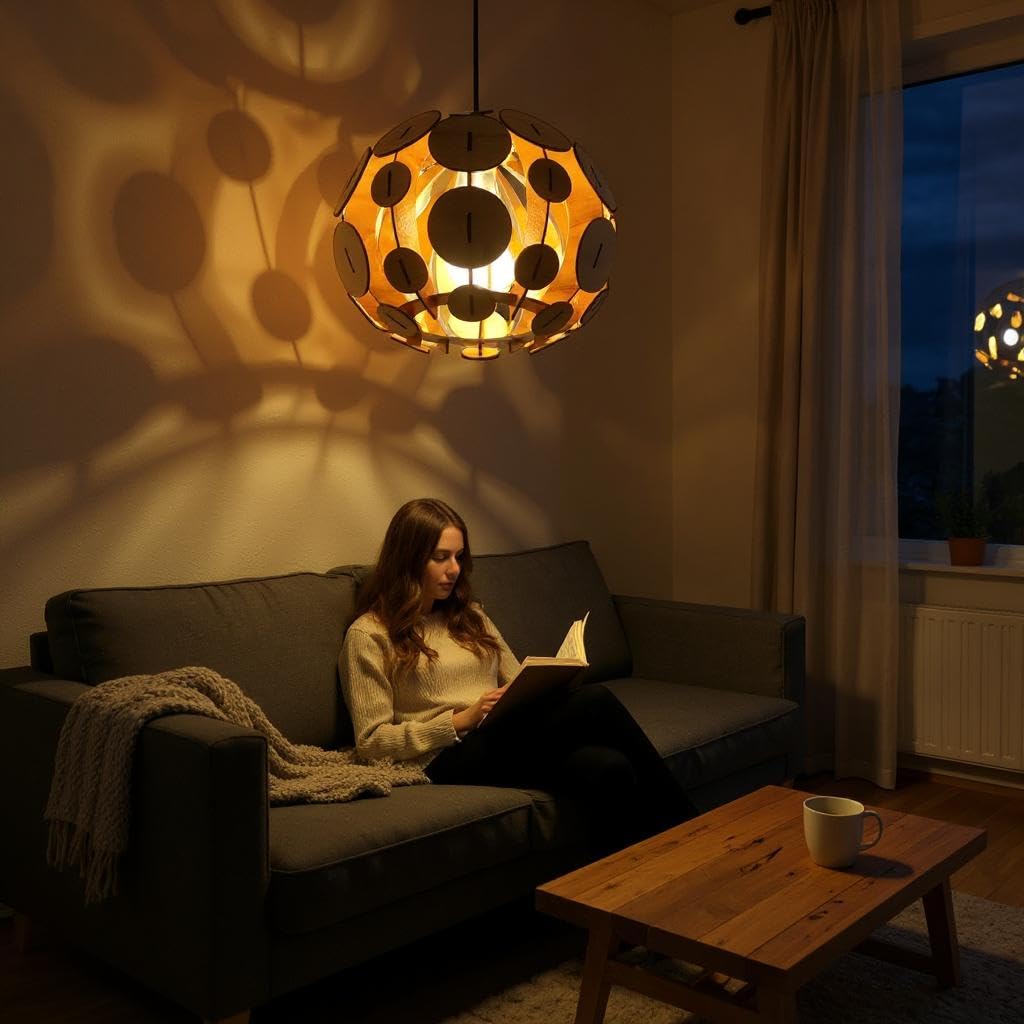 woodiography Wooden Chandelier Hanging Light Wooden Modern Ceiling Pendant Lamp Adjustable Cord Ceiling Light for Bedroom Living Dining Room