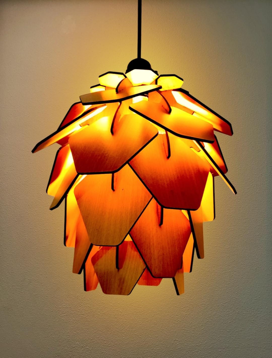 woodiography Wooden Chandelier Hanging Light Wooden Modern Ceiling Pendant Lamp with White Adjustable Cord Ceiling Light for Bedroom Living Dining Room