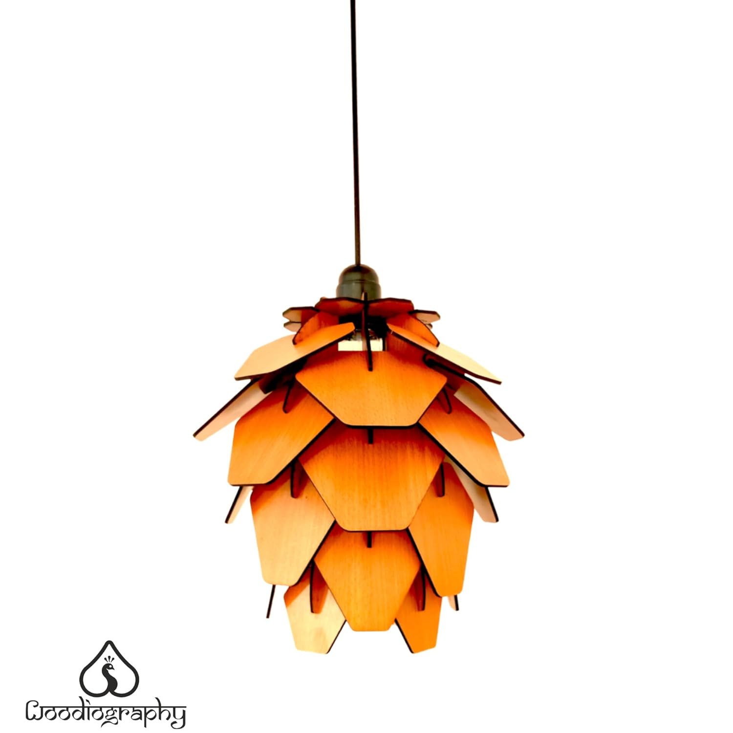 woodiography Wooden Chandelier Hanging Light Wooden Modern Ceiling Pendant Lamp with White Adjustable Cord Ceiling Light for Bedroom Living Dining Room