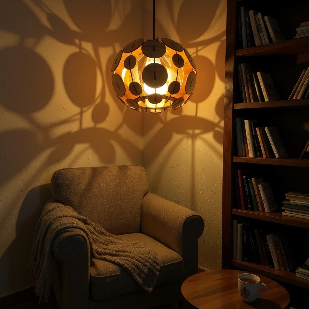 woodiography Wooden Chandelier Hanging Light Wooden Modern Ceiling Pendant Lamp Adjustable Cord Ceiling Light for Bedroom Living Dining Room