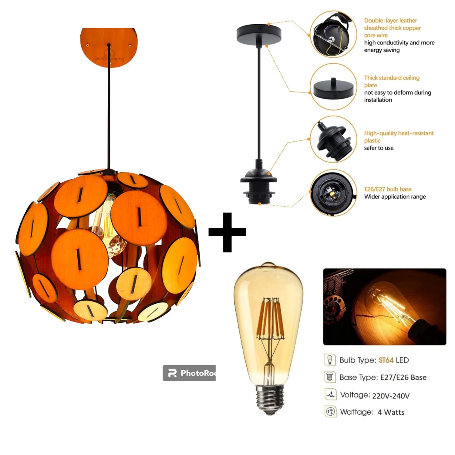 woodiography Wooden Chandelier Hanging Light Wooden Modern Ceiling Pendant Lamp Adjustable Cord Ceiling Light for Bedroom Living Dining Room