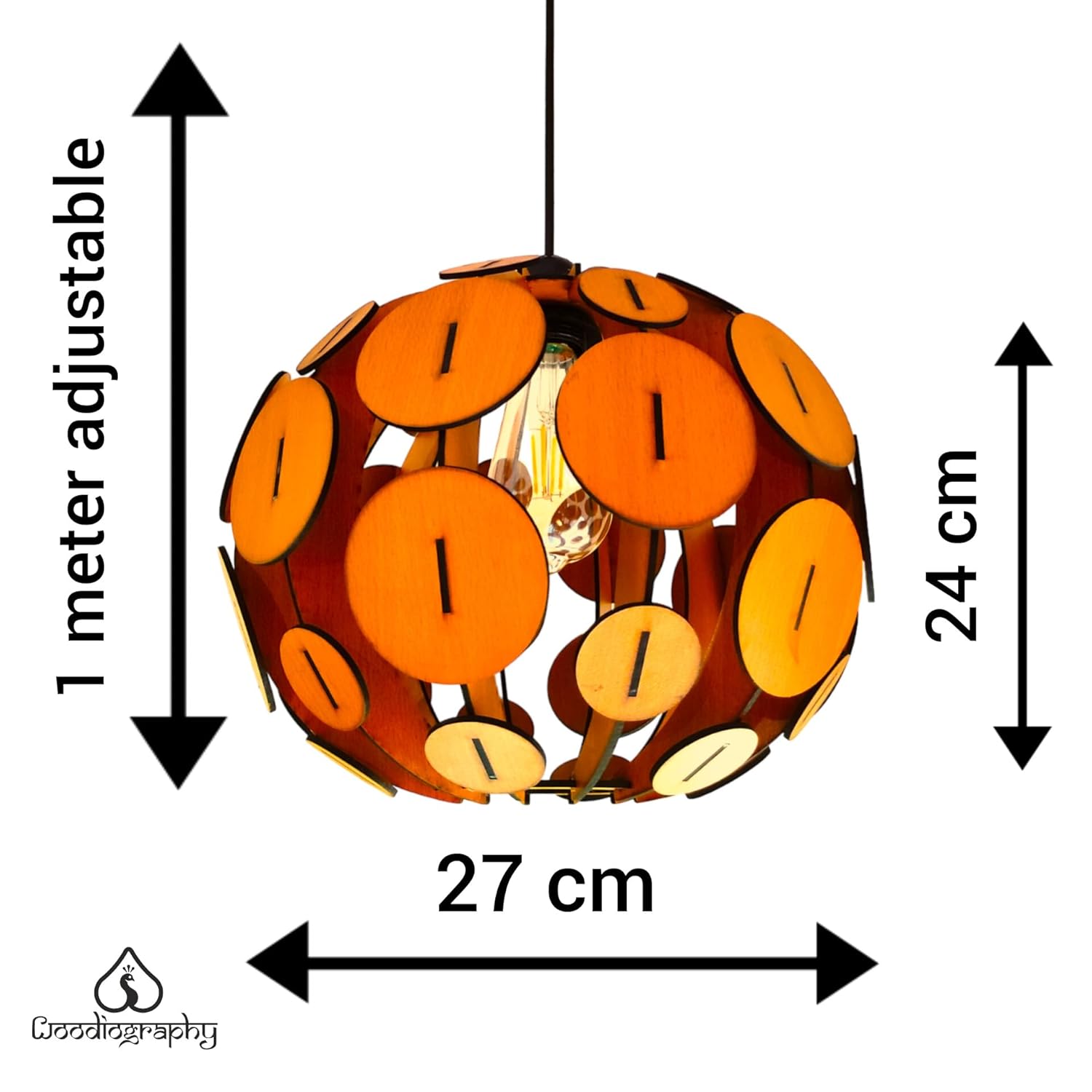 woodiography Wooden Chandelier Hanging Light Wooden Modern Ceiling Pendant Lamp Adjustable Cord Ceiling Light for Bedroom Living Dining Room