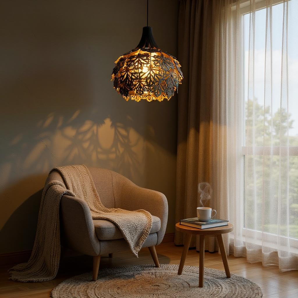 woodiography Wooden Pendant lamp, Ceiling lamp, Wooden Hanging lamp handicrafted Home decore CL005