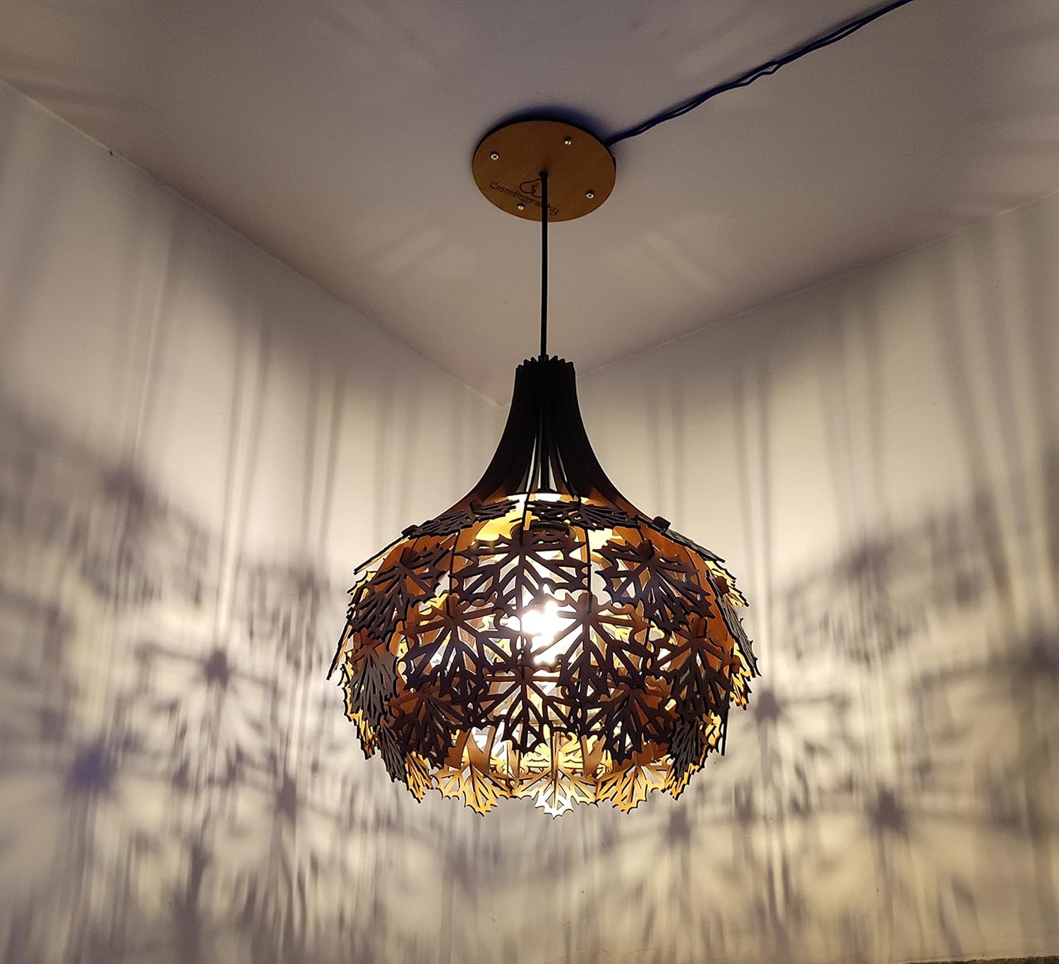 woodiography Wooden Pendant lamp, Ceiling lamp, Wooden Hanging lamp handicrafted Home decore CL005