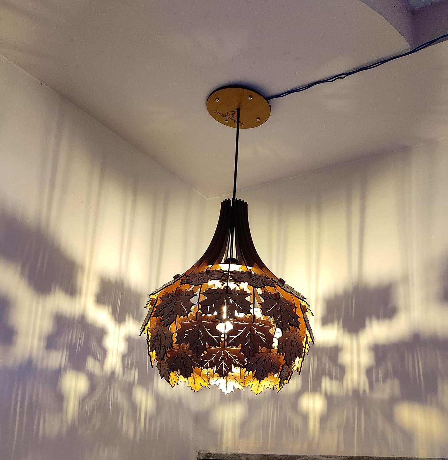 woodiography Wooden Pendant lamp, Ceiling lamp, Wooden Hanging lamp handicrafted Home decore CL004