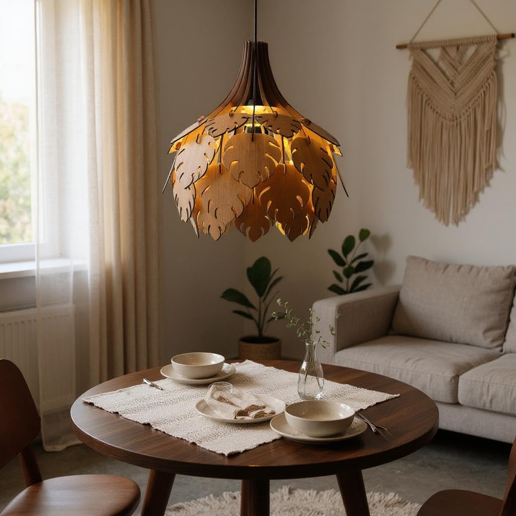 woodiography Wooden Pendant lamp Ceiling lamp Wooden Hanging Light handicrafted Home Decoration