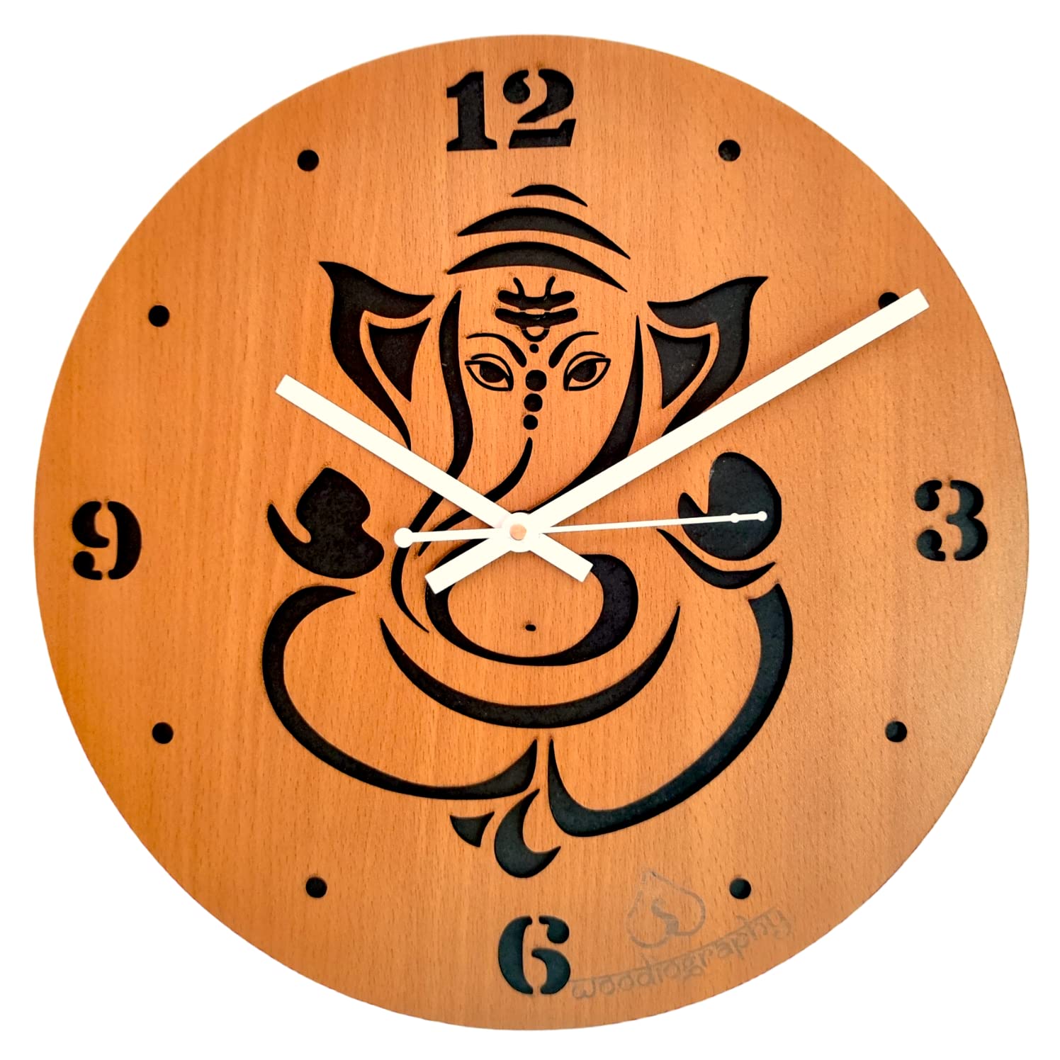 woodiography Wooden Wall Clock Hand Crafted for Home Decoration Ganesh ji Ganapati Theme