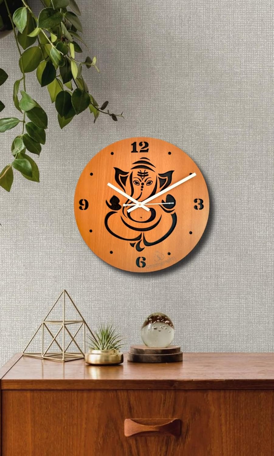woodiography Wooden Wall Clock Hand Crafted for Home Decoration Ganesh ji Ganapati Theme