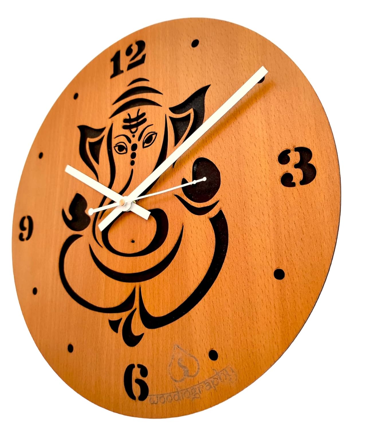 woodiography Wooden Wall Clock Hand Crafted for Home Decoration Ganesh ji Ganapati Theme