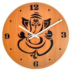 woodiography Wooden Wall Clock Hand Crafted for Home Decoration Ganesh ji Ganapati Theme