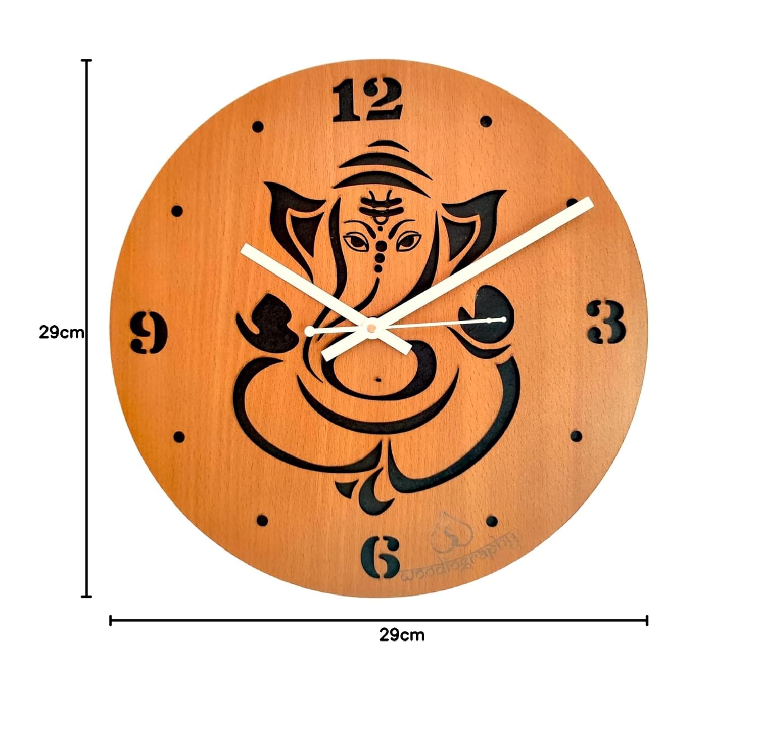 woodiography Wooden Wall Clock Hand Crafted for Home Decoration Ganesh ji Ganapati Theme