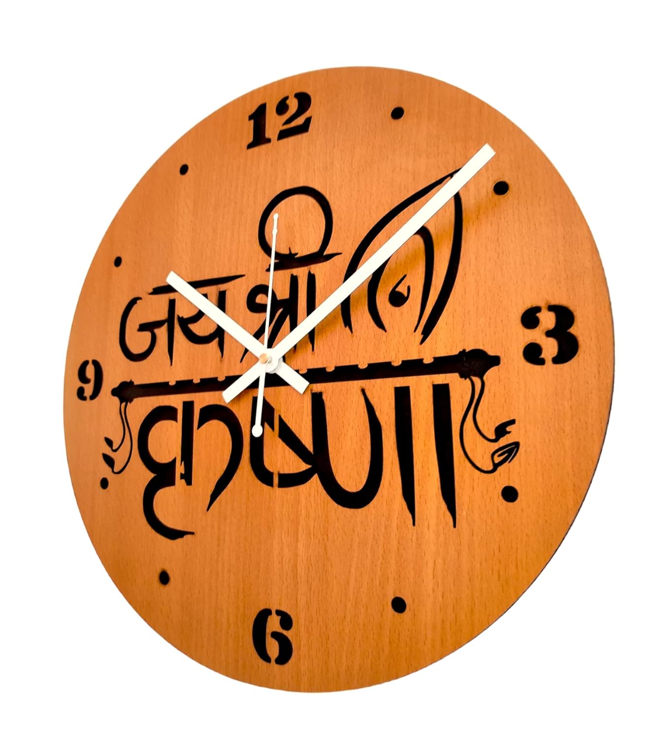 woodiography Wooden Wall Clock Hand Crafted for Home Decoration Jay Shree Krishna Dwarkadhis Temple Theme