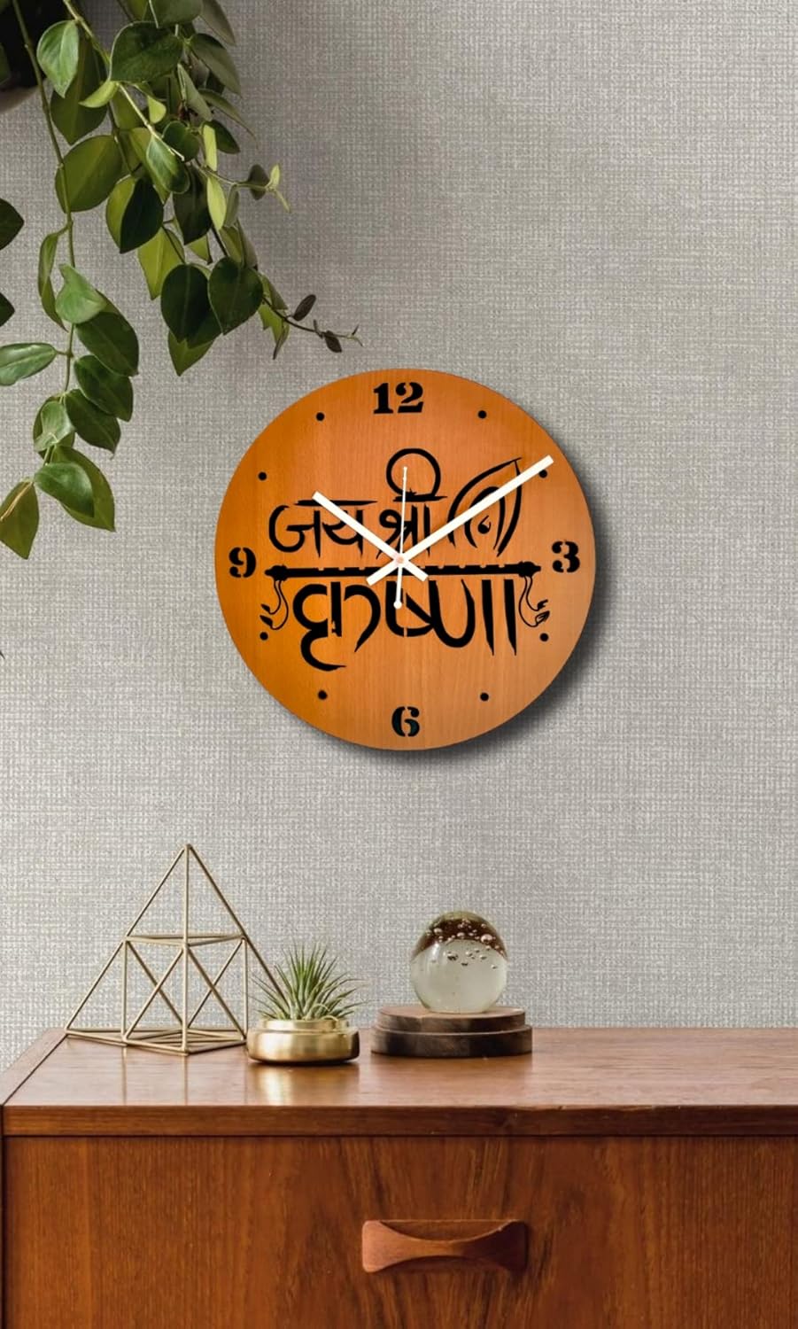 woodiography Wooden Wall Clock Hand Crafted for Home Decoration Jay Shree Krishna Dwarkadhis Temple Theme