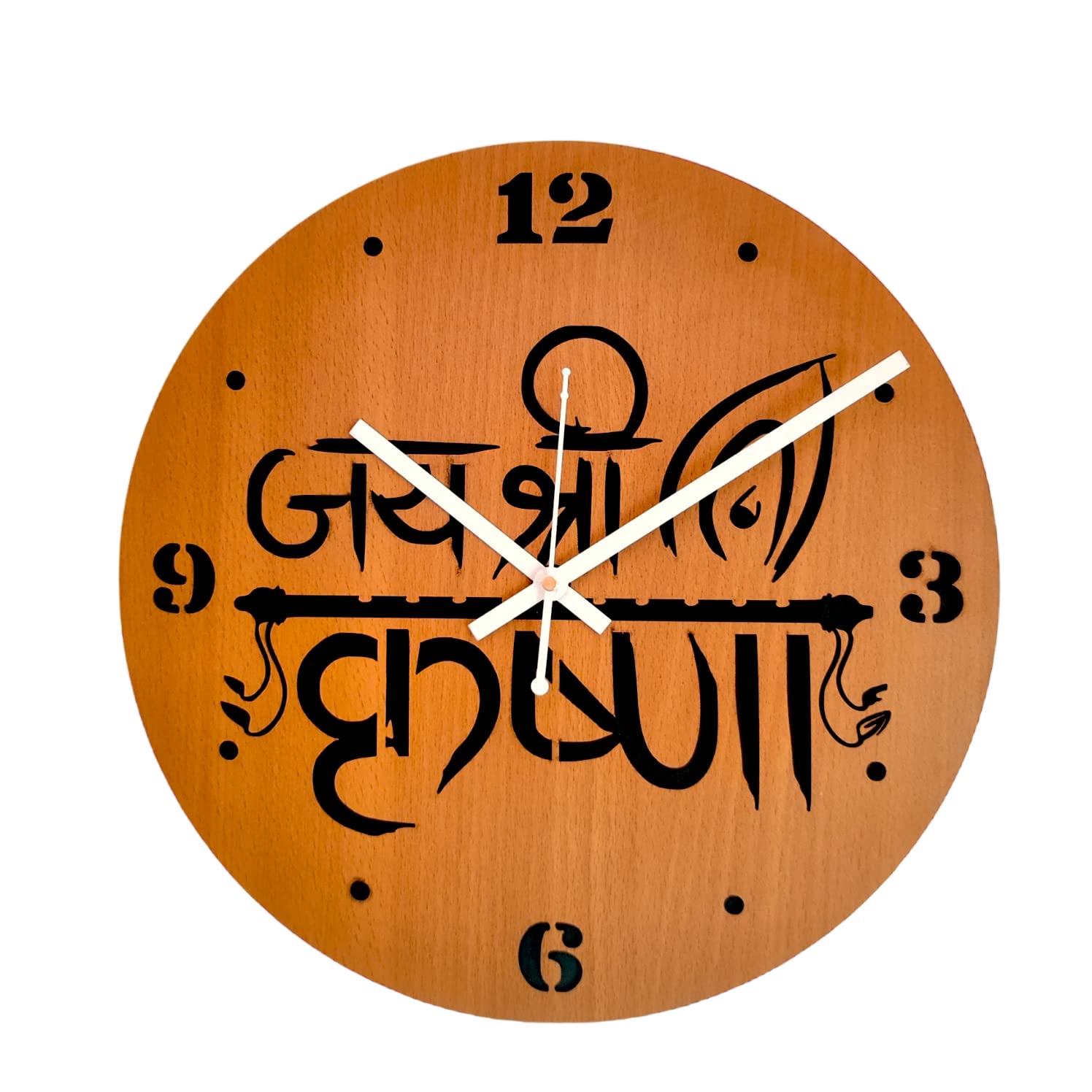 woodiography Wooden Wall Clock Hand Crafted for Home Decoration Jay Shree Krishna Dwarkadhis Temple Theme