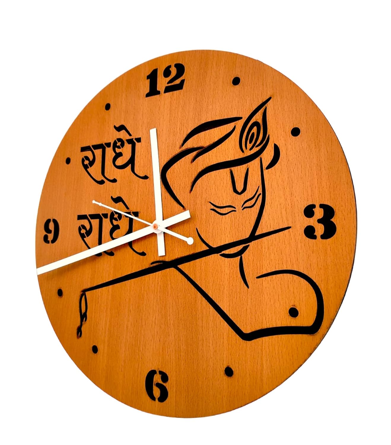 woodiography Wooden Wall Clock Hand Crafted for Home Decoration Krishna radhe radhe Theme