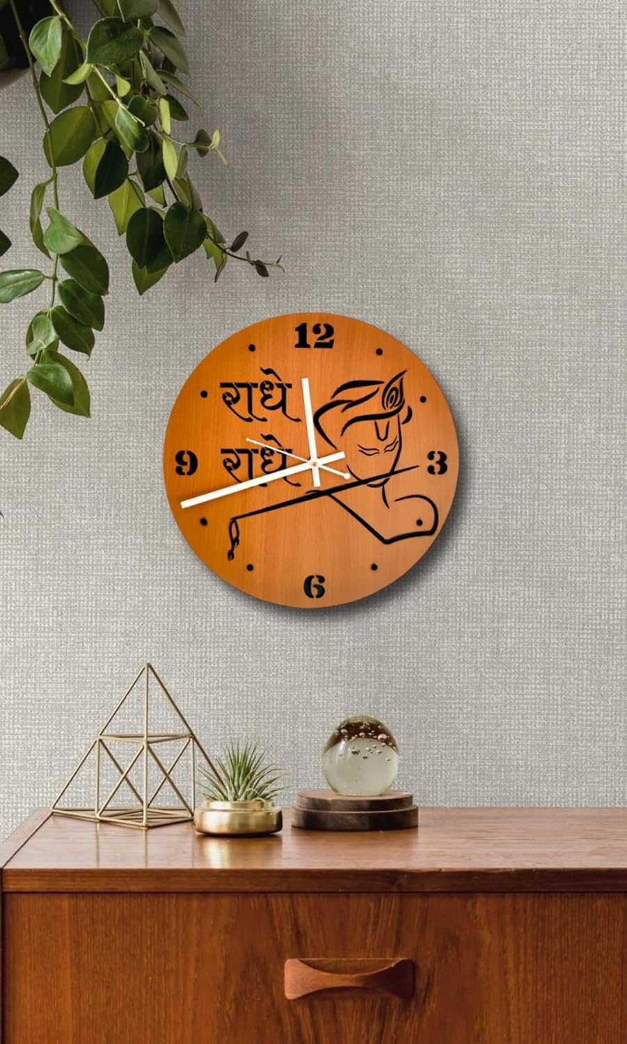 woodiography Wooden Wall Clock Hand Crafted for Home Decoration Krishna radhe radhe Theme