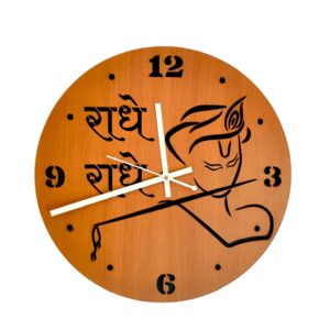 woodiography Wooden Wall Clock Hand Crafted for Home Decoration Krishna radhe radhe Theme