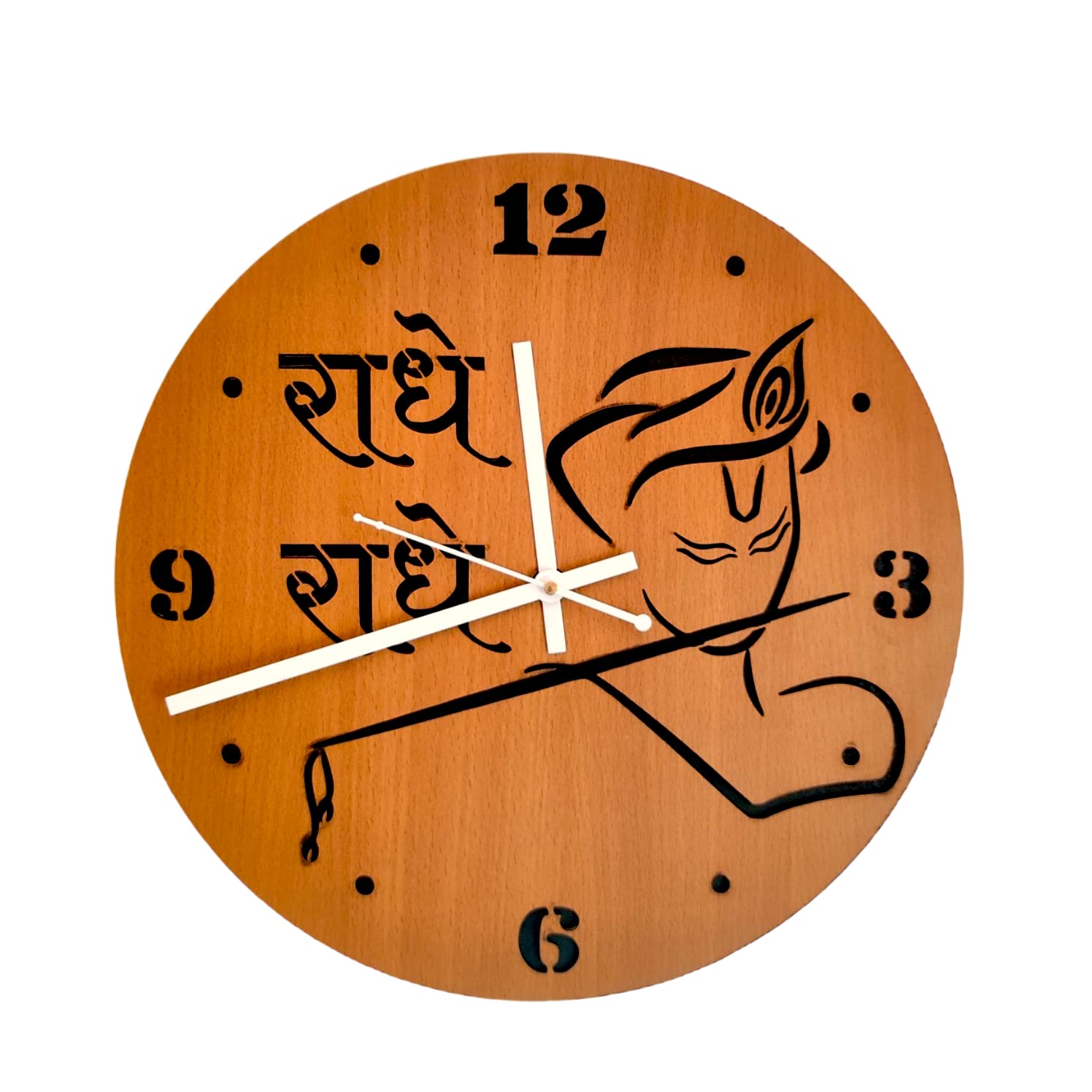 woodiography Wooden Wall Clock Hand Crafted for Home Decoration Krishna radhe radhe Theme