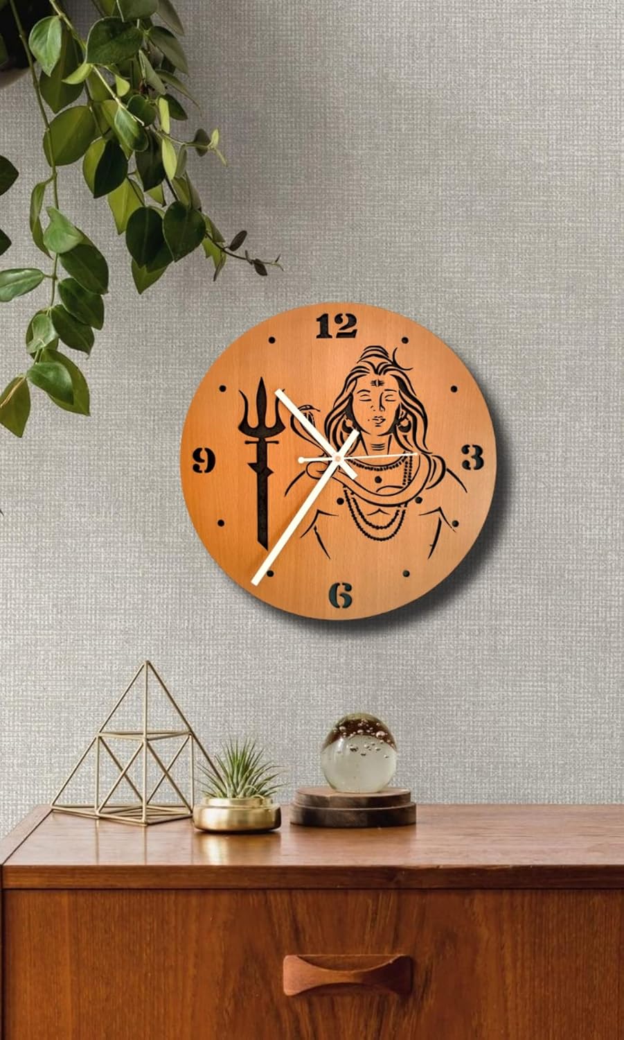 woodiography Wooden Wall Clock Hand Crafted for Home Decoration Shiv ji mahadev Theme
