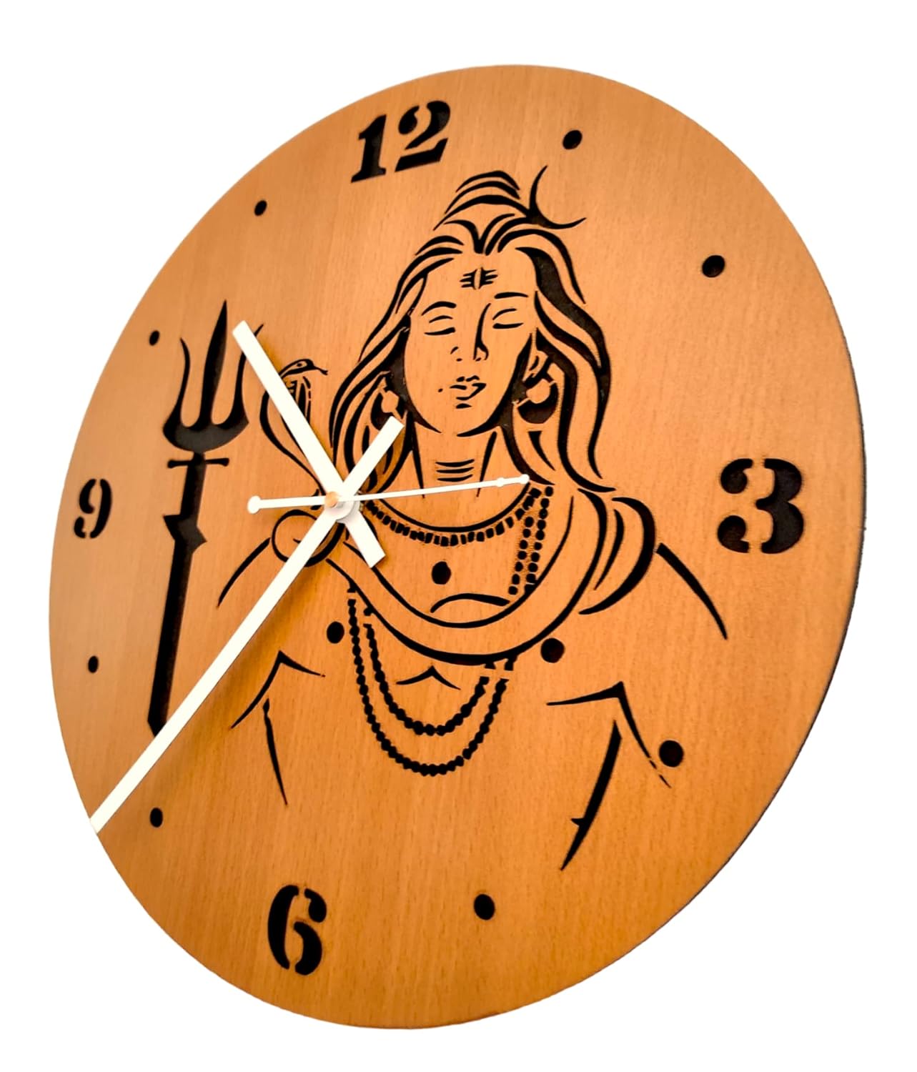 woodiography Wooden Wall Clock Hand Crafted for Home Decoration Shiv ji mahadev Theme