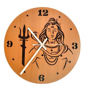 woodiography Wooden Wall Clock Hand Crafted for Home Decoration Shiv ji mahadev Theme