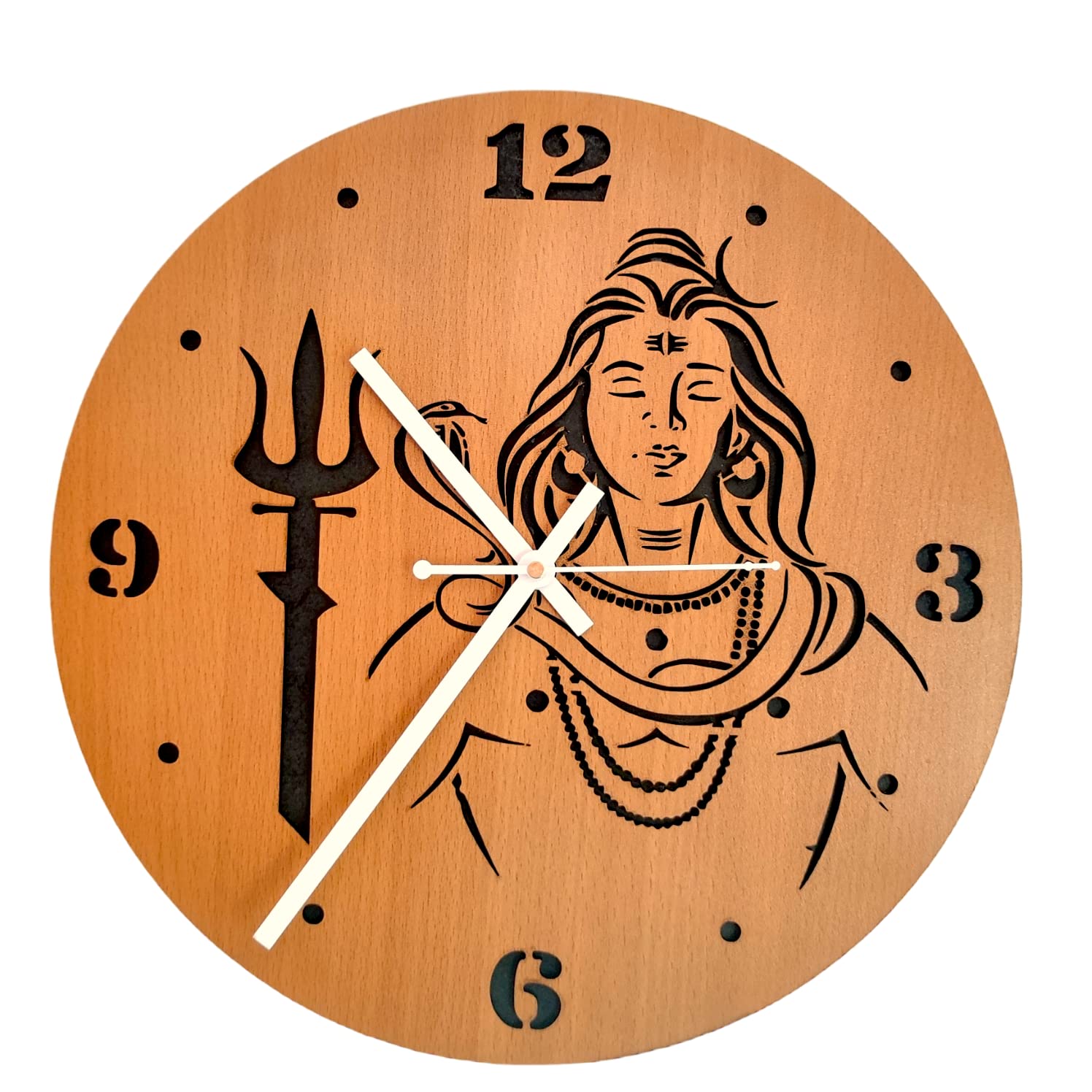 woodiography Wooden Wall Clock Hand Crafted for Home Decoration Shiv ji mahadev Theme