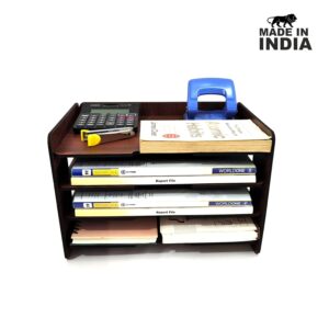 Woodiography 5-Tier Wooden Desk Organiser & File Rack – Brown (37 x 26.5 x 24 cm)