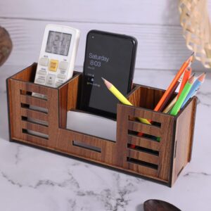 Woodiography Wooden Desk Organiser with Phone & Pencil Holder (25 x 7.5 x 10 cm)